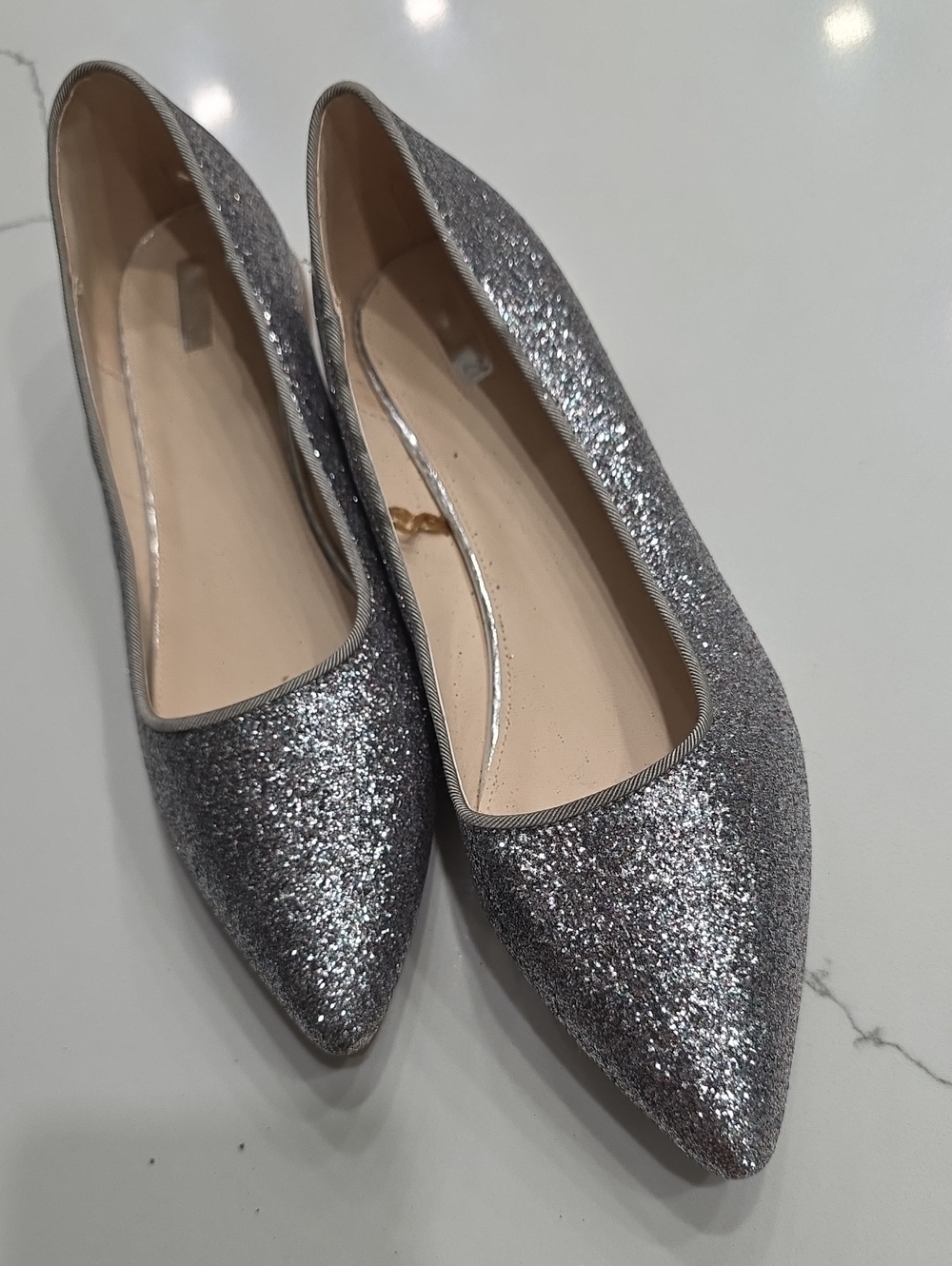 Silver Glitter Pointed Toe Women's Flats